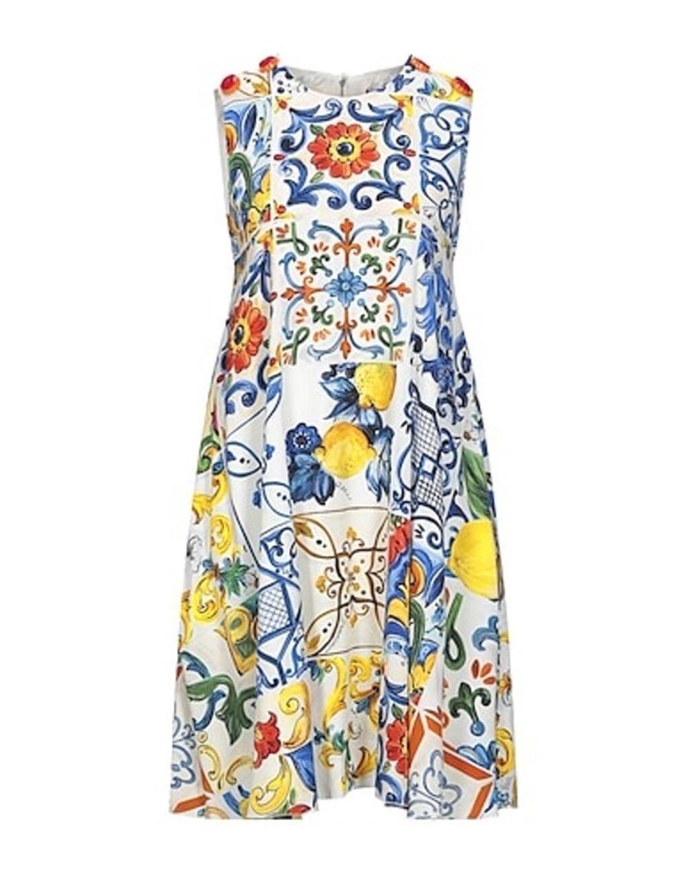 Dolce & Gabbana Majolica Print A-Line Silk Dress Womens Size EU 46 US 10 White